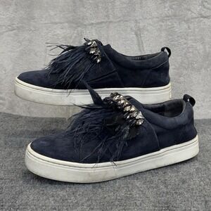 Sam Edelman Lelani‎ Shoes Womens 10 Blue Suede Feather Jewel Slip On Sneakers